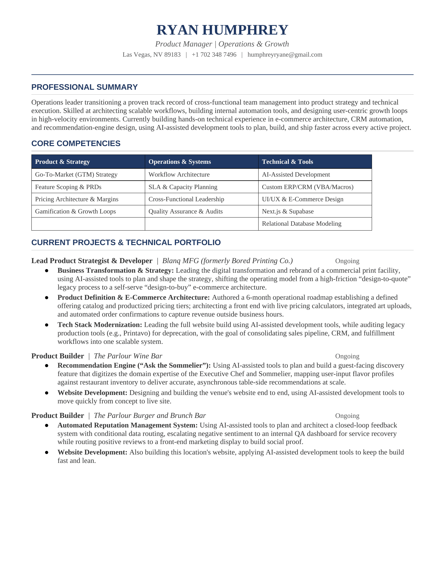 Ryan Humphrey resume page 1